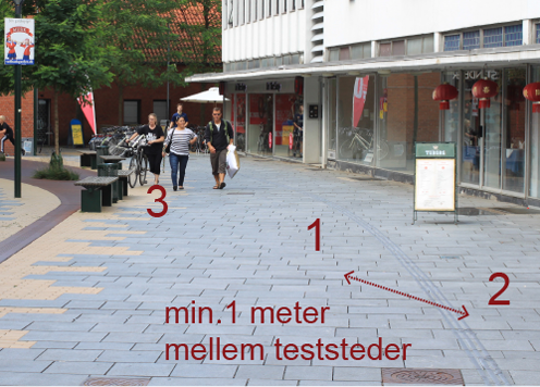 Tre teststeder ved Stiholmvej, Birkerød, er valgt, så de samlet set repræsenterer forskellige situationer med hensyn til trafikbelastning, fald på belægning og afstand til kilder hvorfra sedimenter kan komme. 