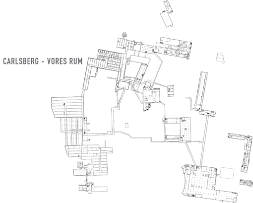 Grundplan over Carlsbergs kældre fra 2006. Entasis Arkitekter brugte denne tegning som logo for deres projekt. Illustration: Fra Entasis Akitekters »Vores Rum«.