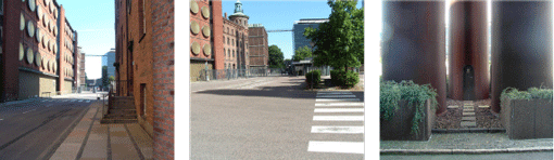 Rumlig analyse der fokuserer på den materielle fremtræden. En fotoserie som beskriver sanseindtryk på Carlsberg. Ved bevægelse gennem området opleves et rumforløb med stor variation, hvor ruten åbner sig med pladser, smalle gader og overraskelser rundt om hjørnet. Fotos: Svava Riesto