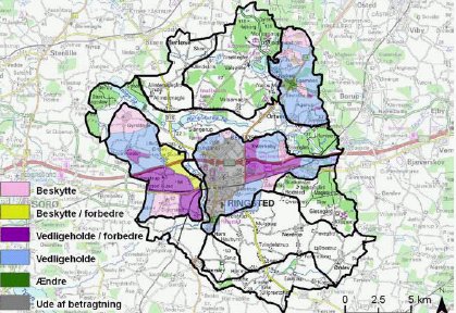 Figur 1: Strategiske mål for tre landskabskarakterområder i Ringsted Kommune.