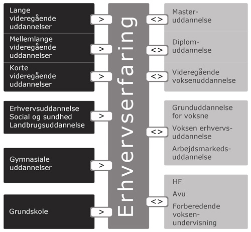 Figur 1. Kompetencesystemet. I dag tilbyder Skov & Landskab kurser og uddannelser på alle niveauer - fra "EUD til ph.d." - inden for friluftsliv.