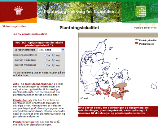 Der er forskellige indgange til Plantevalg.dk. Der er mulighed for at få forslag til arter og frøkilder eller lave en planteplan med det samme. Endelig er der mulighed for direkte at se, om der er planter fra en bestemt ønsket frøkilde.
