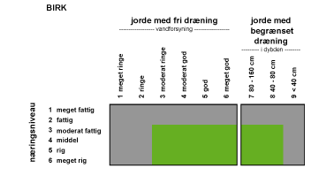 Grafisk angivelse af jordbundskrav for birk