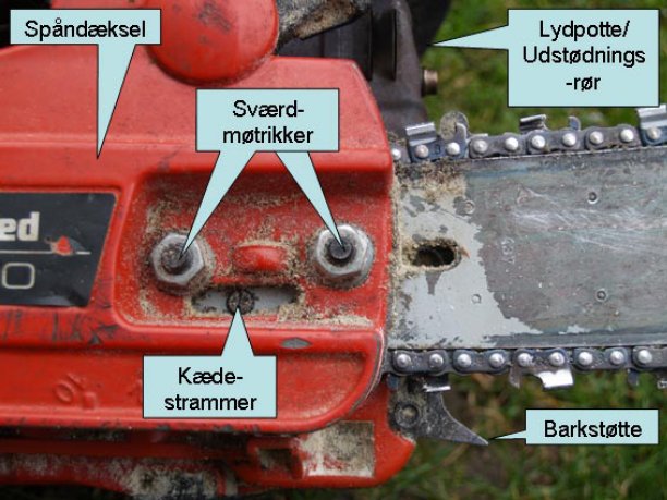 Området hvor sværdet er sat fast på saven